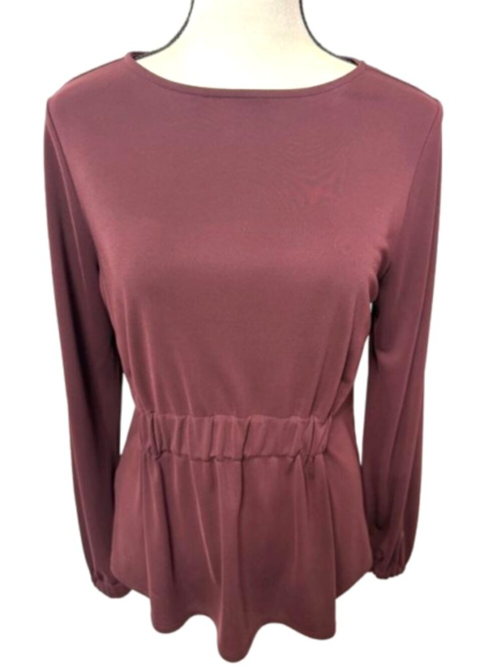Ann Taylor Long-Sleeve Peplum Boatneck Top in Burgundy Size M #2533